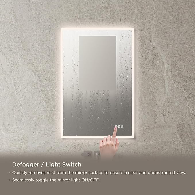 Blossom 24"X36" LED Bathroom Mirror with Lights, Front Lit and Backlight, Stepless Dimmable, Anti-Fog, Shatter-Proof Tempered Glass, Memory, 3 Colors Lighting Bathroom Mirrors for Vanity