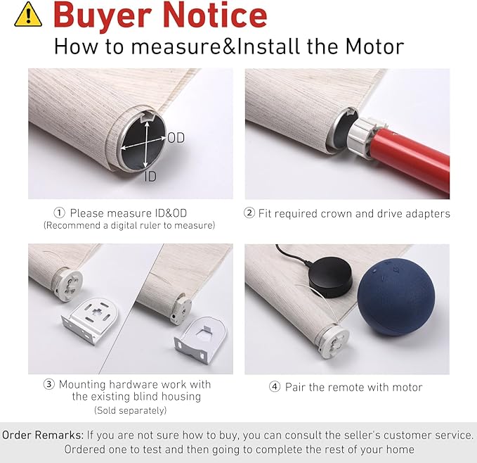 Rollerhouse Battery Powered Electric Shade Motor Blinds Tubular Motor Kits Compatible with OD 1-1/4"（32mm Roller Blind Tube,Mounting Bracket Sold Separately