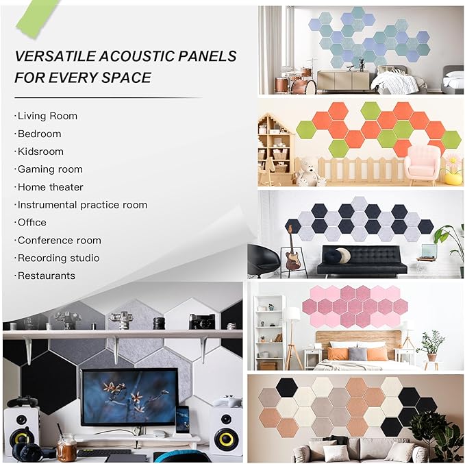 Mollywell Hexagon Acoustic Panels 14x12 - Reduce Echo & Reverb, Noise Blocking Wall Tiles for Playroom & Studio, Orange & Fruit Green Sound Absorbing Panels