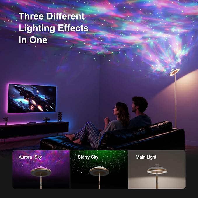 DUSKTEC Floor Lamp with RGB Star Projector, 15W 1400LM Dimmable 4 Color Temperatures LED Standing Lamp with Remote, Modern Tall Corner Lamp for Living Room, Bedroom, Office (Gold)