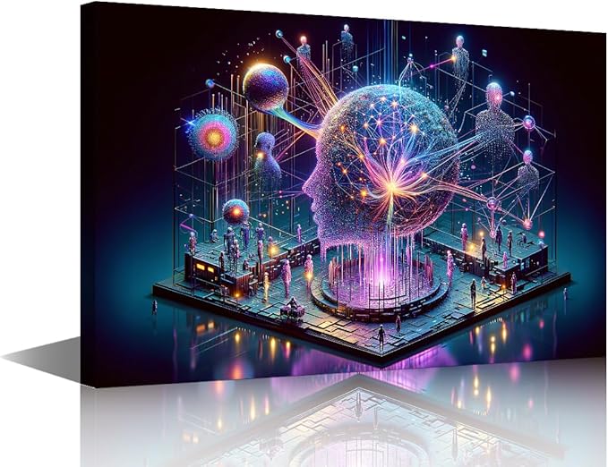 Human Brain Wall Art for Living Room Artificial Intelligence Canvas Picture for Bedroom Wall Decor Neural Network Painting House Decorations for Room Office Posters and Prints 24"Wx36"Hx1 Panel