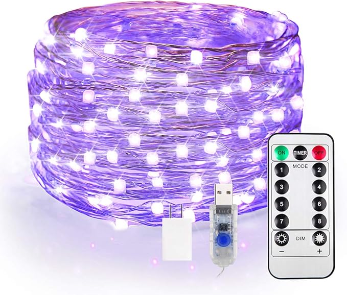 OMIKA 40ft LED UV Black Light, 120 Units 2835 LED UV Lamp Beads 8 Modes Flexible Blacklight Fixtures Fairy String Lights with Remote for Fluorescent Party Stage Lighting Body Paint Halloween Decor