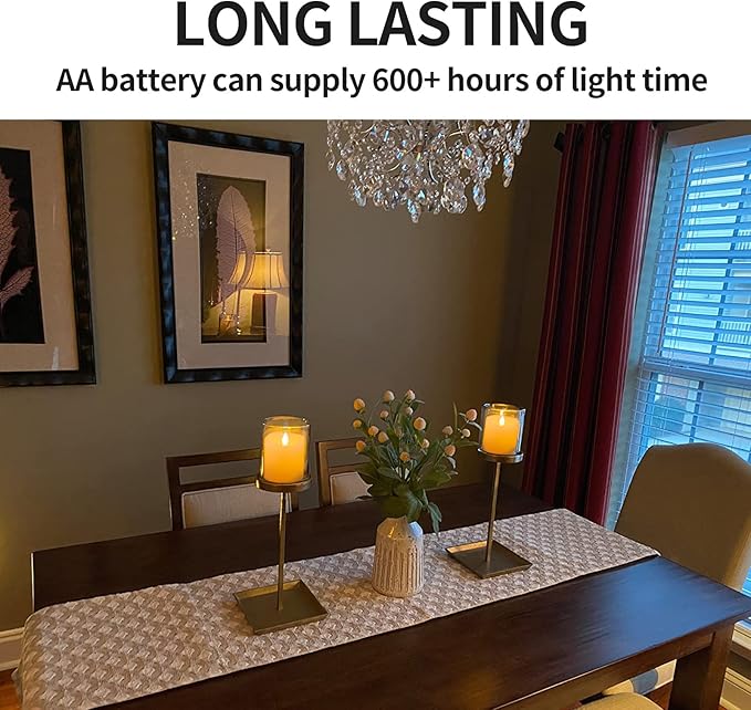 3x3 Flickering Flameless Candles Set of 2, 2AA Battery Life 600 Hours Battery Candles Flickering with Timer, 3 inch Flameless Candles with Remote for Indoor/Outdoor, White