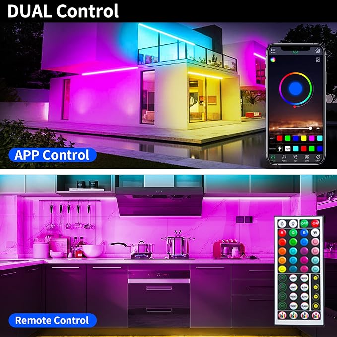 KSIPZE Led Lights for Bedroom 50ft Led Strip Lights with Remote RGB Color Changing Music Sync Smart App Control for Room Bedroom Lighting Flexible Home Décor