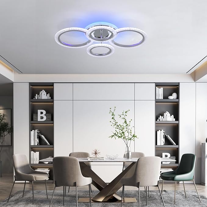 STCH Modern LED Ceiling Light Dimmable, 4 Rings Flush Mounted Ceiling Lamp, Ceiling Light Fixture with Remote, Ceiling Lamp for Kitchen Living Room Bedroom Laundry Room Hallway Office, 3000-6500K