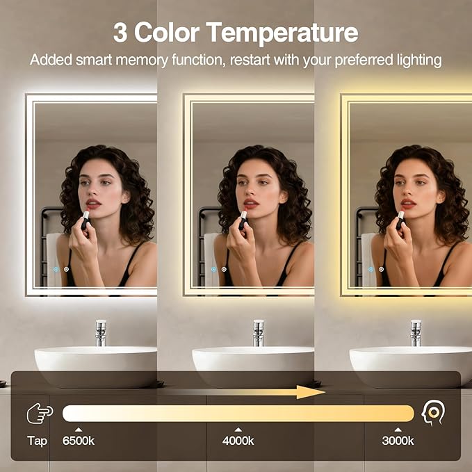 28"x 36" LED Bathroom Mirror with Anti-Fog, Dimmable Backlit + Front Lit, LED Bathroom Vanity Mirror for Wall, Memory Function, Shatter-Proof Glass, ETL Listed(NHYJ7922D)