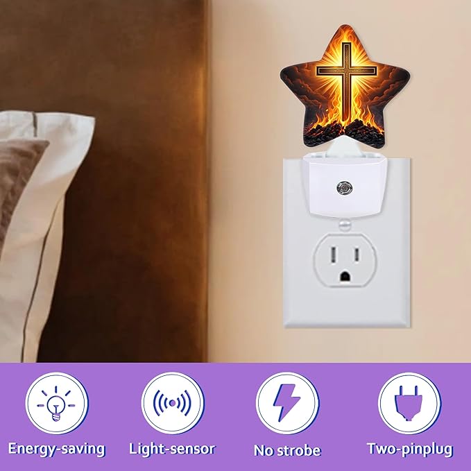 Easter Cross Night Lights Plug Into Wall,Fire Stone Dusk to Dawn Light Sensor Night Light for Kids, Energy Efficient Sleep Friendly Lamp for Bedroom Bathroom Nursery