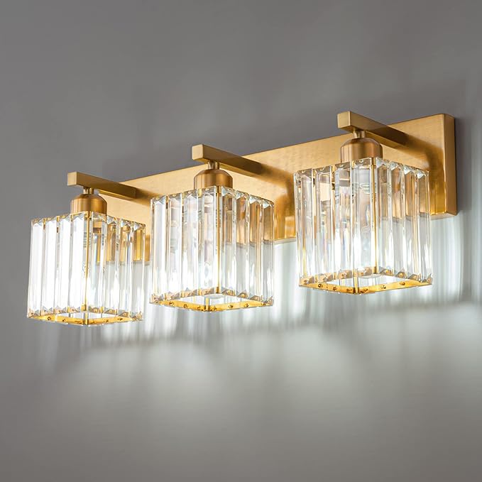 19.5" KnurledBrassWallSconcesSetof2,BronzeBathroomVanityLightFixtureswithWaterRipplesGlassTube,ModernLampforBedroom,LivingRoom,Hallway,Staise,Mirror,Kitchen
