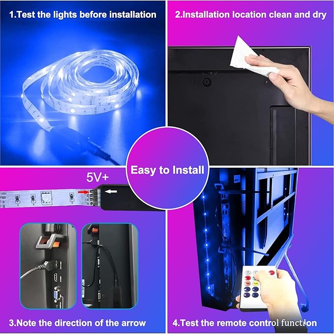 VOLIVO LED Lights for TV, 16.4FT Led Backlight for 45-85 inch TVs, Bluetooth RGB LED Lights Behind Television with Remote, USB Powered, Color Changing, Music Sync, for Gaming Room,Desk,Under Table