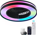 Smart Low Profle Ceiling Fans with RGB Lights Remote/APP/Voice Control, 20" Bladeless Ceiling Fans with 6 Speeds, Timer, Quiet DC Motor, Ceiling Fan with Light for Kids Bedroom/Living Room