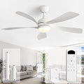 Sofucor 52 Inch Ceiling Fans with Lights and Remote, Outdoor Ceiling Fan with Light 6-Speed 3 CCT 3-Timer, White Low Profile Ceiling Fan 5 Blade Reversible DC Motor for Living Room Bedroom Patio