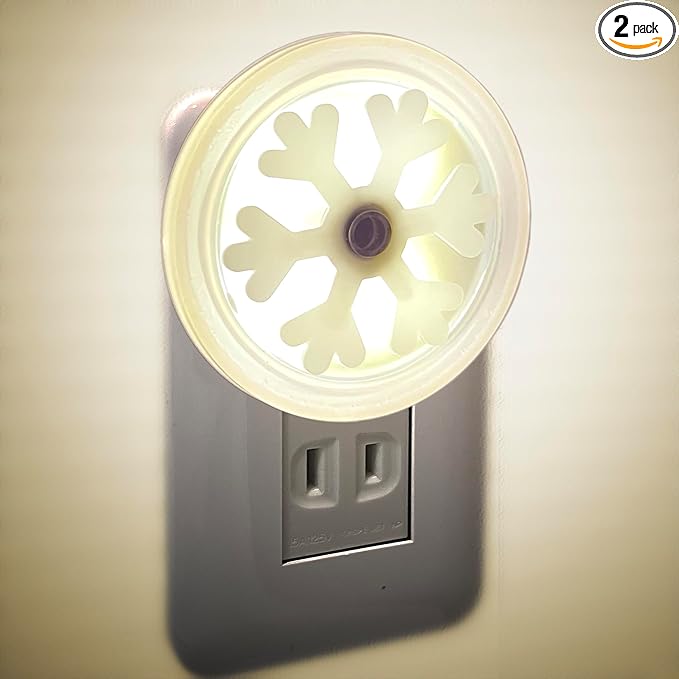 Smart LED Night Light [2-Pack], Plug-in with Auto Dusk to Dawn Sensor | Dimmable, Energy Efficient, Compact Wall Lights for Bedroom, Bathroom, Hallway, Kitchen (Snowflake Warm Light, 2)