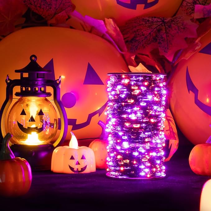Halloween Fairy Lights 66FT 200 LED Waterproof Plug in Purple and Orange LED String Lights with Remote 8 Modes for Indoor or Outdoor, Patio, Backyard,Garden