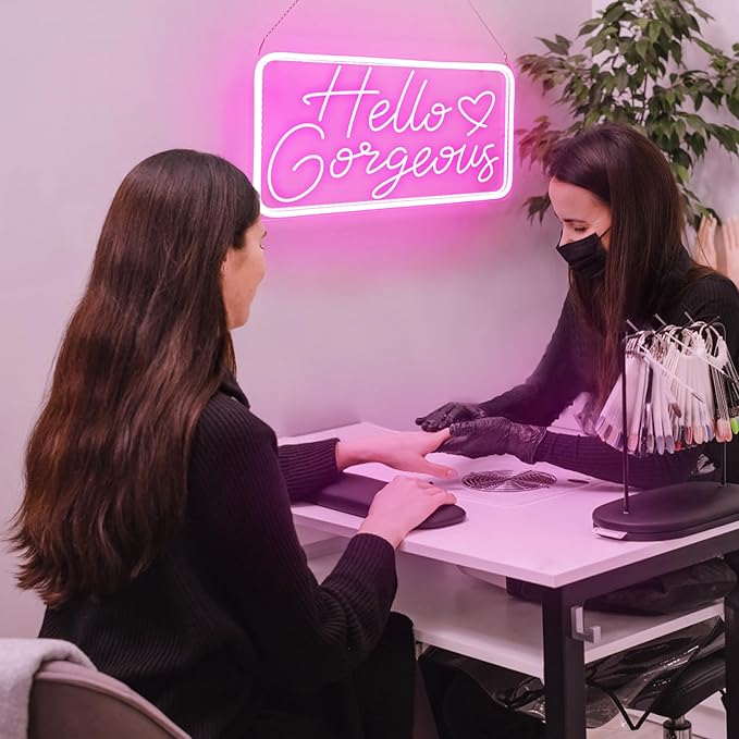 Hello Gorgeous Neon Signs Hello Beautiful Bedroom Neon Signs Pink Neon Sign are Suitable as Background WallDecor ations for Family Weddings and Birthdays Pink Neon Light Wth Dimmable Switch