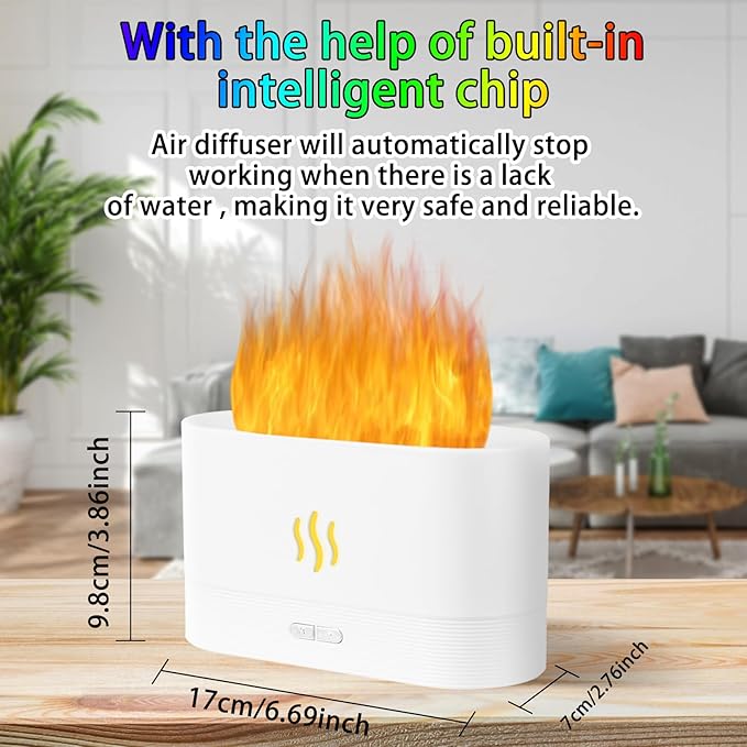 Flame Diffuser Humidifier-Auto Off 180ml Essential Oil Diffuser-2 Modes Brightness Aroma Humidifier with Fire Flame Effect for Home,Office,Spa,Gym (White)