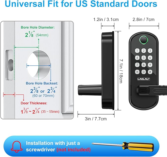 B04 Fingerprint Electronic Door Lock with Keypad and Handle – Keyless Entry Smart Door Lock, Remote APP Control, Code Unlock, Matte Black, Smart Locks for Front Door, Home, Office Use
