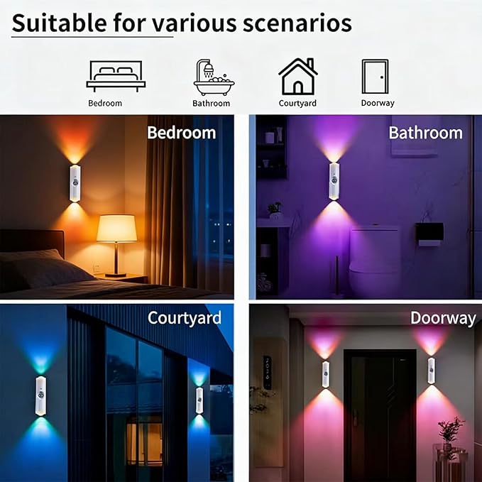 Smart Rechargeable LED Night Light, RGB Gradient Ambient Lighting is Dimmable, and The Magnetic/Stick-on Design for Bedroom, Stairs, Hallway, Entryway (6PC RGB 7-Color)