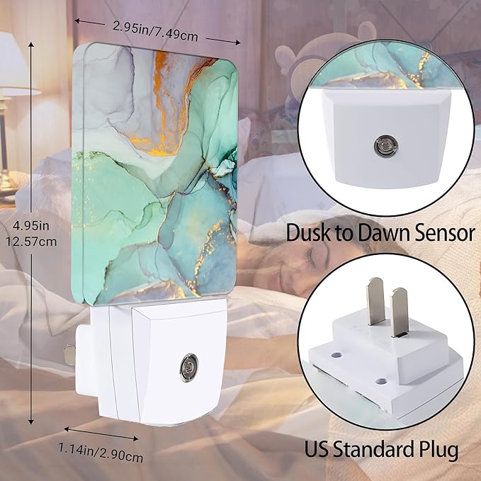 Green Marble Dusk to Dawn Night Light, Auto Sensor Lamp Home Indoor Stairway Kitchen Corridor, Night Lights Plug into Wall Decor, Boys Girls Women Men Room Gifts