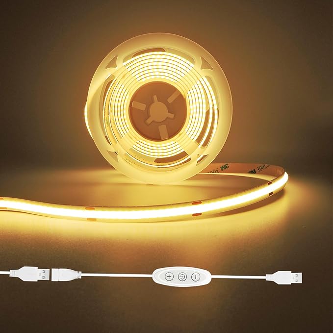 LED Strip Lights, 6ft Warm White COB Light Strip, USB Powered Dimmable 2700K, CRI92+, Flexible Cuttable for TV Backlight, Cabinet, Bedroom