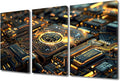 3 Panels Posters & Prints Advanced Circuitry Canvas Wall Art Computer Processors CPU Picture Prints Wall Decor Giclee Wooden Framed Gallery-Wrapped Ready to Hang (36"Wx24"H)