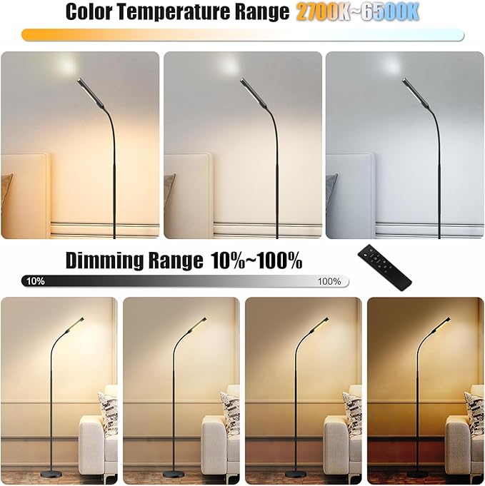 Floor Lamp for Living Room, bedrooms,Work,Study and Home Decor.with Remote Control.4 Color temperatures LED Bulb.Lighting Brightness Adjustable from 10%-100%.Modern Reading Standing lamp.