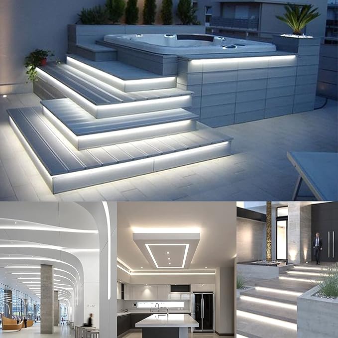 50ft LED Light Strip kit,Waterproof, 6000K Daylight White,110V 2 Wire, Flexible, 900 Units SMD 2835 LEDs,UL Listed Power Supply - Indoor Deck Patio Christmas Camping Decor