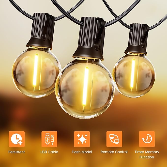 OHLUX 60FT Solar Globe String Lights Outdoor, Shatterproof Solar Patio Lights with Remote, 27 Dimmable LED Filament G40 Bulbs, 2200K Soft Warm White Edison Hanging Light for Outside Backyard Deck