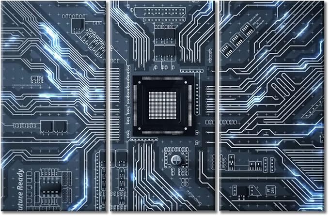 TUMOVO 3 Piece Motherboard Digital Chip Black and White Wall Art Circuit Board Poster Artwork Wall Decor for Bedroom CPU Concept Wall Art Framed Ready to Hang (42" Wx28 H)