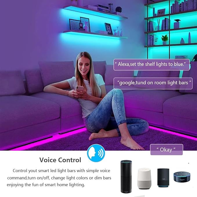 RGB Under Cabinet Lighting Strips Plug in LED Closet Light with Alexa,Google Home,Smart APP,Remote Control,12V Under Counter Light Fixtures Dimmable for Kitchen,Shelf,Linkable Light Bars,3pcs