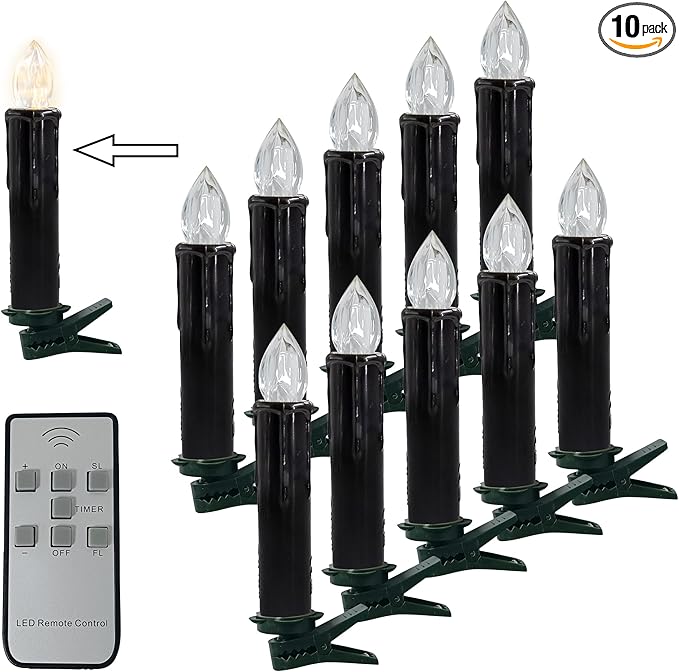 LED Candlesticks Short Taper Candle, 4inches Battery Operated Chandelier Halloween Black Flameless Candles Mini Remote Candle Sticks for Harry Potter Party Home Decor,10pcs-BL