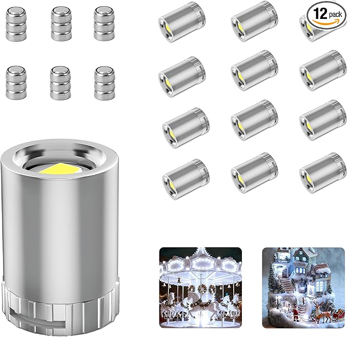 12 Pack Mini LED Lights, Cold White Small LED Light, Mini Spotlights for Displays, Wireless Small Spotlight Battery Powered, Dollhouse Light, Miniature Lights for Crafts, Party, Wedding