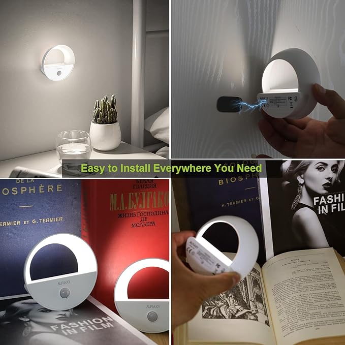 Rechargeable Motion Sensor Night Light, Battery Night Lights LED Cool White Magnetic Stick-on Motion Sensored Hallway Light, with Dusk to Dawn Sensor for Stair, Wall, Bedroom, Bathroom(3 Pack)