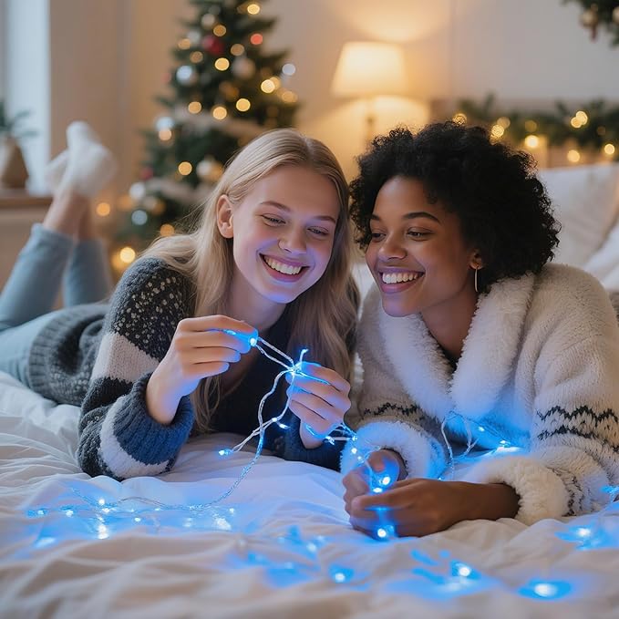 4 Pack 240LED Christmas Fairy Lights Battery Operated - 20FT Twinkle Lights with 2 Lighting Modes Indoor, Waterproof Led Fairy String Lights for Bedroom, Classroom, Dorm, DIY Decor, Blue & White
