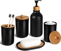 Black Bathroom Accessories Set 5 Pcs, Matte Black Bathroom Accessories, Plastic Soap Dispenser and Toothbrush Holder Set, Soap Dish, Cotton Swab Jar, Black Bathroom Set, Boho Bathroom Decor