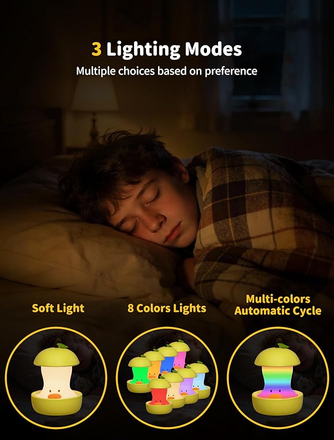 Night Light for Kids, Rechargeable Bedside Touch Lamp, Portable Dimmable Nightlight, Cute Nursery Night Lights, Funny Gifts for Baby, Teens, Adults Bedroom Office Home Decor(Pear Duck Yellow)