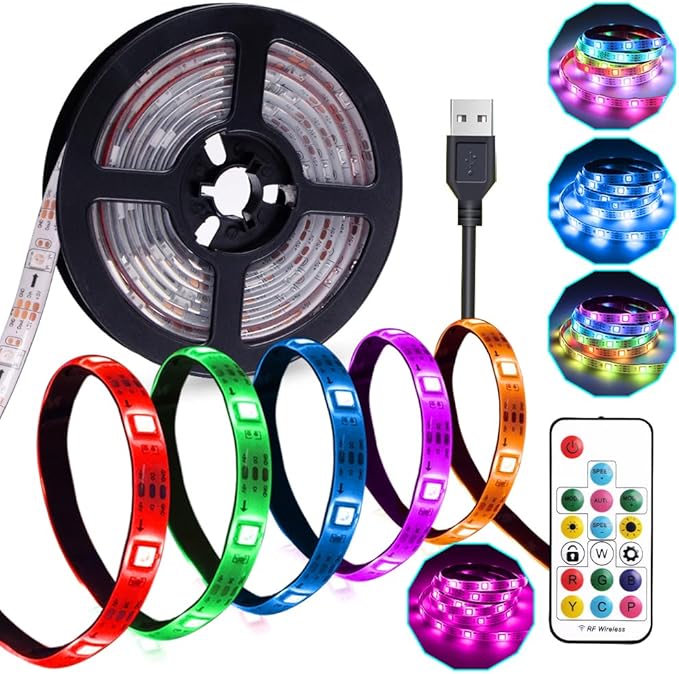 Rainbow Chasing USB LED Strip Lights 9.8ft, Color Changing 5050 RGB Strip Light with 17-Key Remote Control, Flexible LED Tape Lights for Bedroom, TV Backlights, Cabinet, Kitchen, Home Decoration