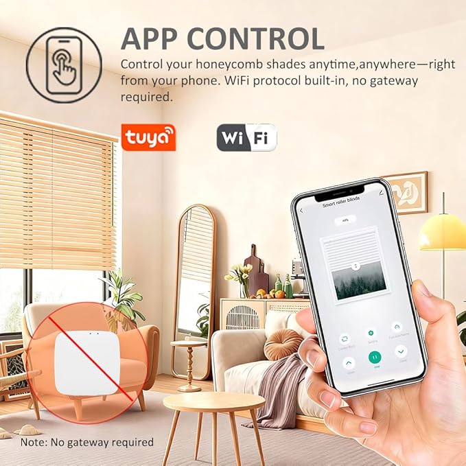 DC24V Tuya WiFi Smart Tubular Motor 45mm, Heavy Duty Motorized Roller Shade Kit, Automatic Awning Opener，Compatible with Amazon Alexa & Google Home (20 N.m for Φ60mm（2-3/8"） Octagonal Tube)