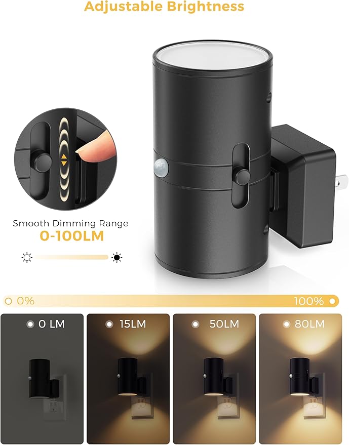 L LOHAS LED Motion Sensor Night Light Plug in, Motion Activated Night Light, 0-100LM Dimmable, 3000K Soft White, Motion Sensor Light Indoor for Bathroom Hallway Bedroom Stairway Kids Elderly, 2 Pack