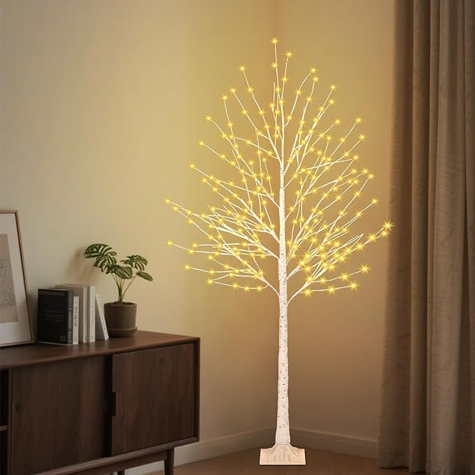 6FT Lighted Birch Tree with 144 LED Lights, Artificial Light Up Tree, Decorative Light Trees for Indoor Home Decor, Wedding Party, Christmas Holiday Floor Lamp