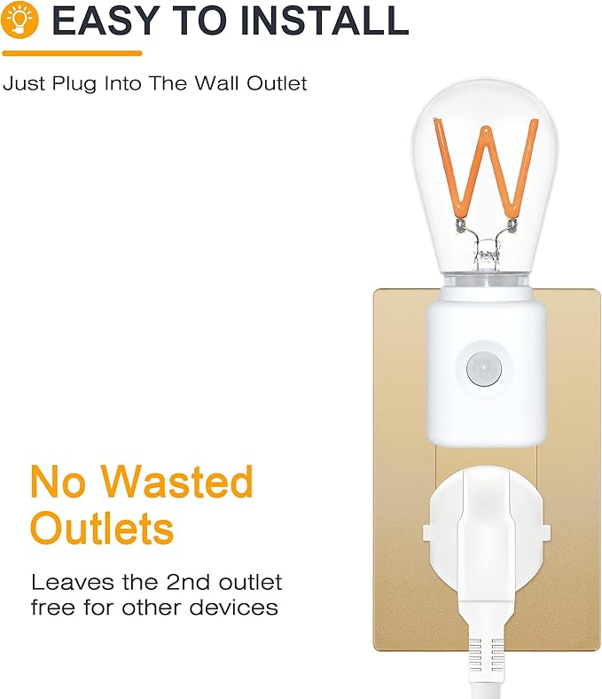 LED Night Light, Amber Nightlight, Dimmable Night Light with Motion Sensor, 10-100LM, 2200K W-Type Light for Kids Bedroom, Bathroom, 1-Pack