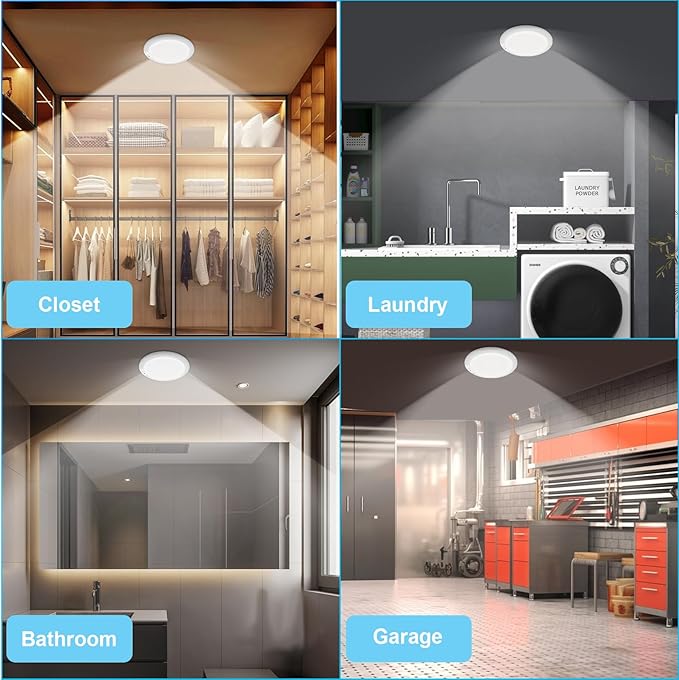 LINEWAY Rechargeable Motion Sensor Ceiling Light with Remote,Battery Operated LED Ceiling Lights 3 Colors Dimmer 7.5'' Wireless Closet Light Magnetic Motion Activated Shower Light for Shed Pantry