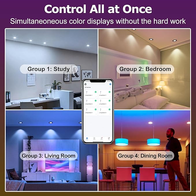 LightingWill 2 Inch Recessed Lighting, Smart WiFi LED Downlight, 5W LED Ceiling Light Compatible with Alexa/Google Assistant, Dimmable RGB & 2700K-6500K, 120V with Driver, Black Trim (10 Pack)