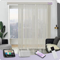 Graywind Motorized Vertical Blinds Compatible with Alexa Google Privacy Reversible Blackout Smart Vertical Blind Remote Control Track Slats Set for Home Office (Blackout Beige White)