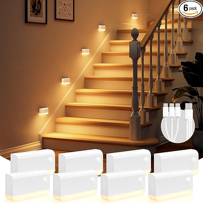 VOLISUN Motion Sensor Night Light, Rechargeable Stair Lights Indoor, Battery Operated Night Light for Hallway, Stairway, Bathroom, Bedroom, Kitchen, 3 Modes & 3 Color Temperatures(8 Pack White)