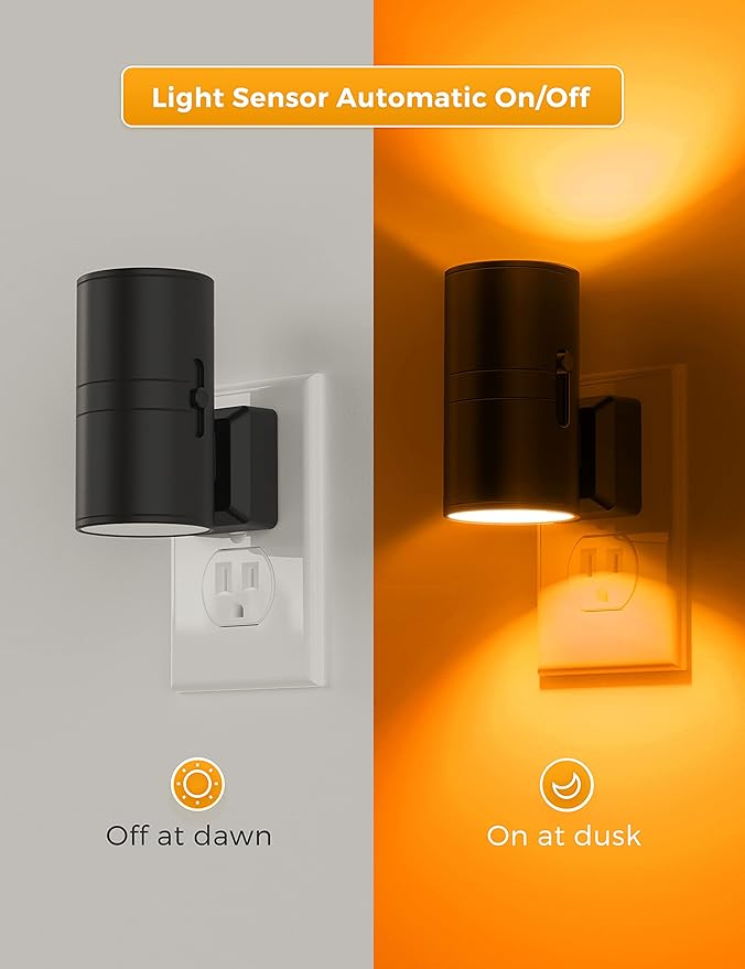 L LOHAS LED Night Light, Amber Nightlight, Dimmable Night Light, Light Sensor, Yellow Nightlight, 0-100LM, Sleep Light for Kids, Soft & Warm Light for Bedroom, Bathroom, 4 Pack