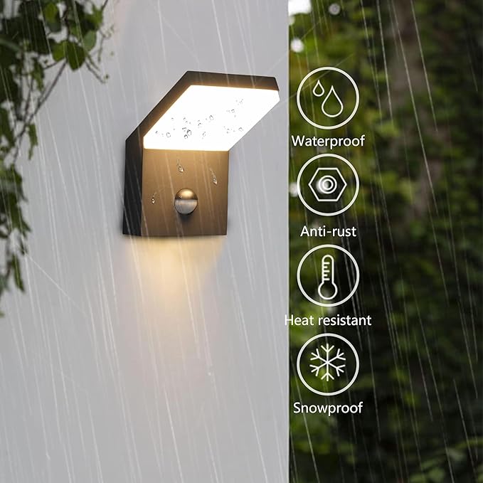 2 Pack Outdoor Motion Sensor Wall Sconce Light LED Modern Exterior Porch Light Fixture IP54 Waterproof for House Garage Patio Decoration,1800LM