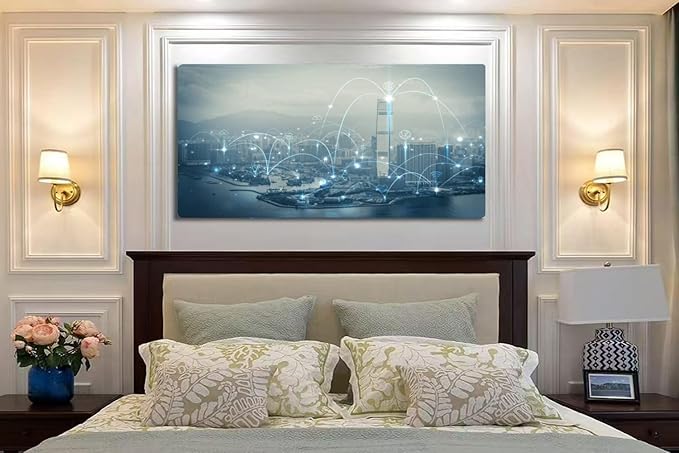 Wibinuki Wall Art Wall Decor Wall Paintings Smart city and communicion network IoT(Internet of Things). for Living Room Bedroom Bathroom Home Decor Can Be Hung Directly 20"x 40"