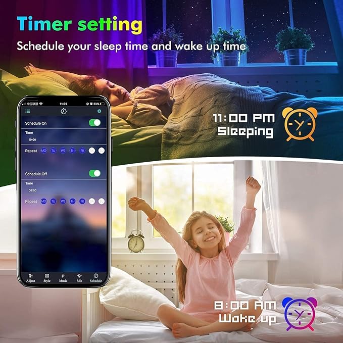 MIHEAL Led Strip Lights 32.8ft 5050 RGB LEDs Color Changing Lights Strip for Bedroom, Desk, Home Decoration, with Remote and 12V Power Supply