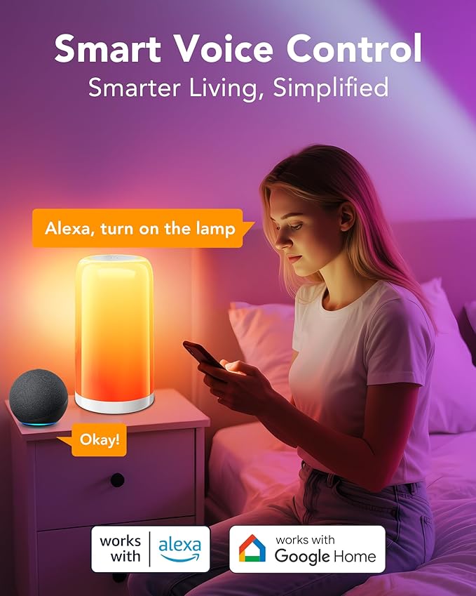VOLIVO Smart RGBCW+IC Table Lamp - Touch Control, Dimmable Night Light, Plug-in Design; Compatible with Alexa & Google Assistant. A Stylish Decorative Gift.