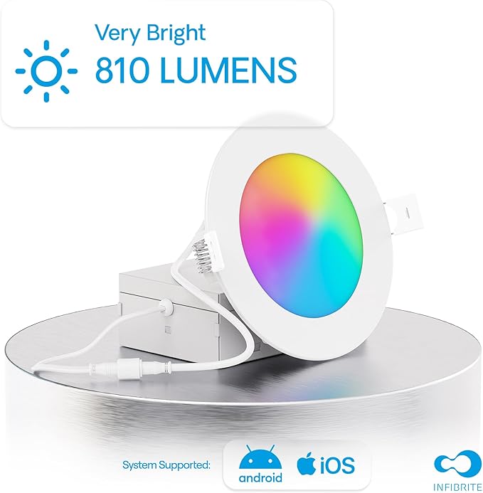 INFIBRITE 4 Inch WiFi Smart 9W 810LM Recessed LED Ceiling Light, Dimmable, Alexa/Google, Wet Rated